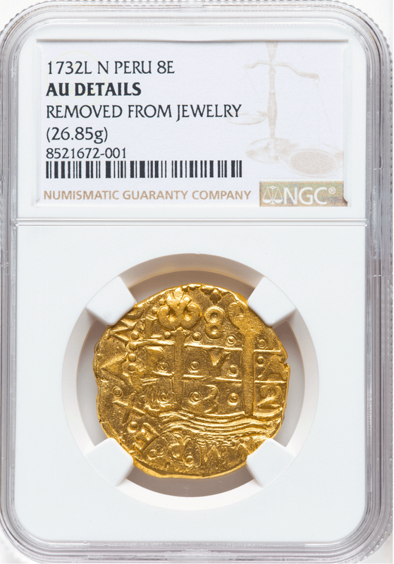 Peru 8 Escudos 1732 "Philip V" NGC AU 8