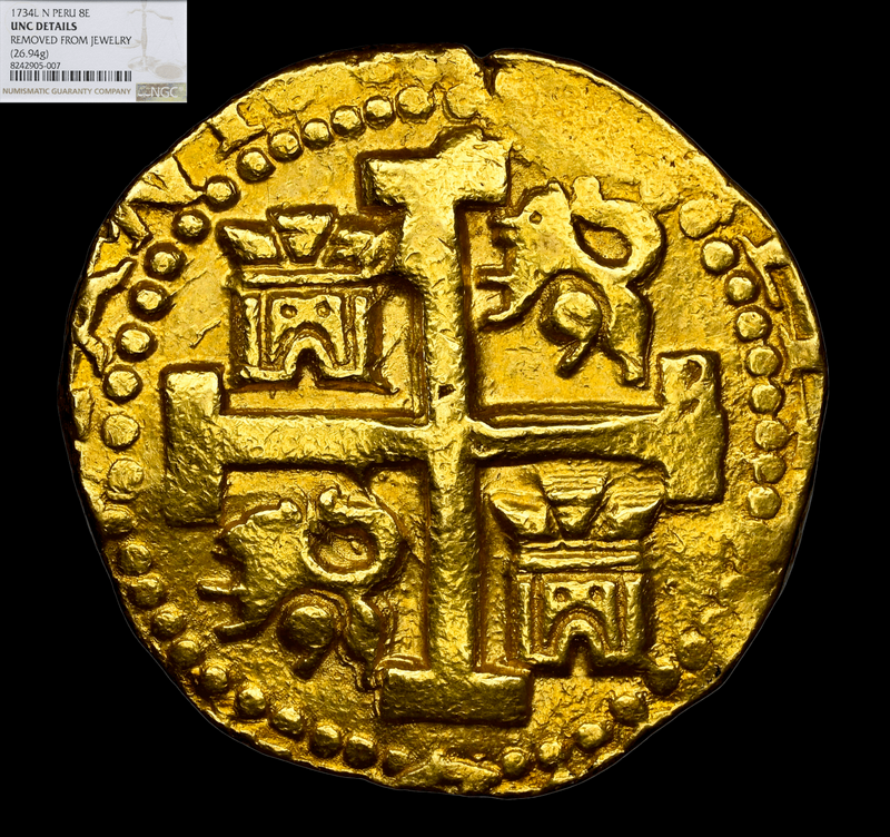 Peru 8 Escudos 1734 "Philip V" NGC UNC 14