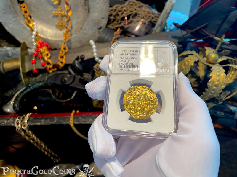 Peru 8 Escudos 1735 "Double Dated - Star of Lima" NGC VF 3