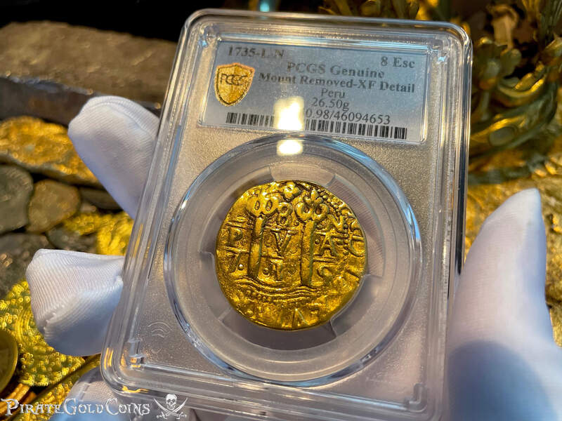 Peru 8 Escudos 1735 "Full, Bold Cross" PCGS XF 6