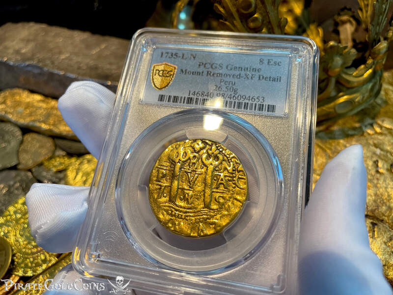 Peru 8 Escudos 1735 "Full, Bold Cross" PCGS XF 19