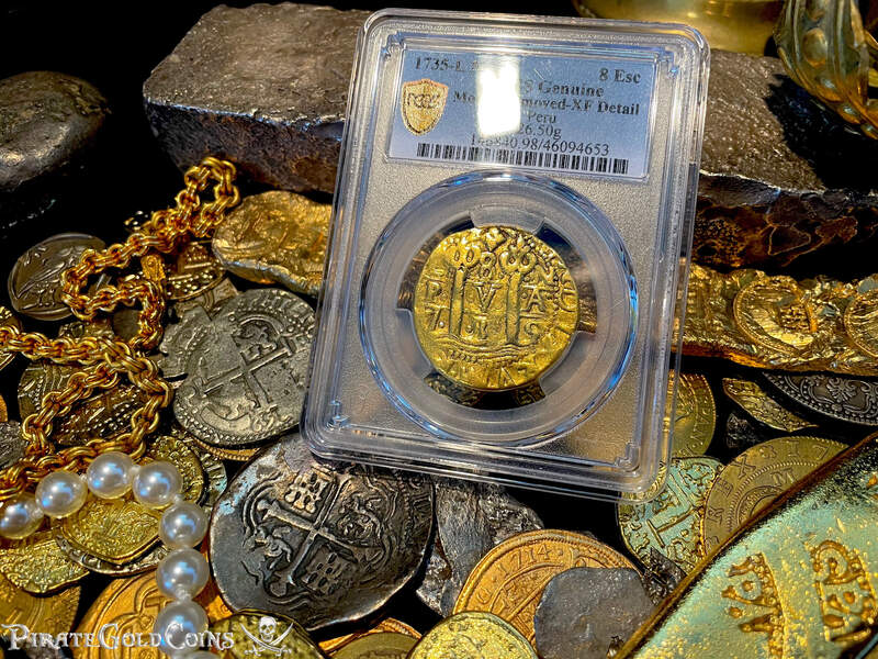 Peru 8 Escudos 1735 "Full, Bold Cross" PCGS XF 38