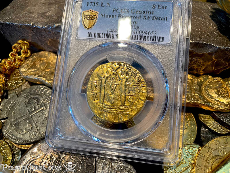 Peru 8 Escudos 1735 "Full, Bold Cross" PCGS XF 14