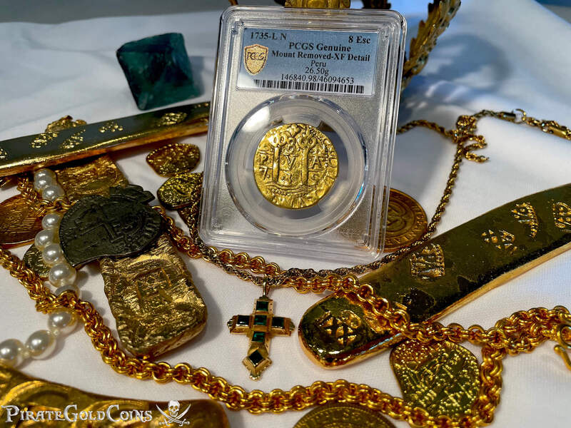 Peru 8 Escudos 1735 "Full, Bold Cross" PCGS XF 16