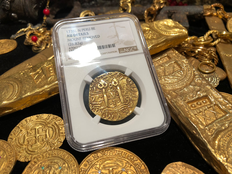 Peru 8 Escudos 1735 "Amazing Detail ~ Double Date" RAW 7