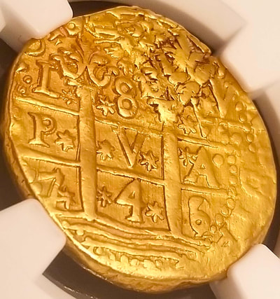 Peru 8 Escudos 1746 "Stars" NGC XF Details Pirate Gold Coins Treasure 4