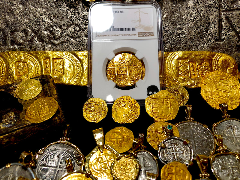 Peru 8 Escudos 1750 Double Dated "La Luz Shipwreck" NGC 55 2