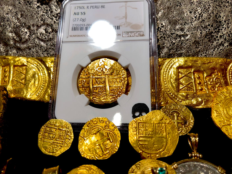 Peru 8 Escudos 1750 Double Dated "La Luz Shipwreck" NGC 55 4