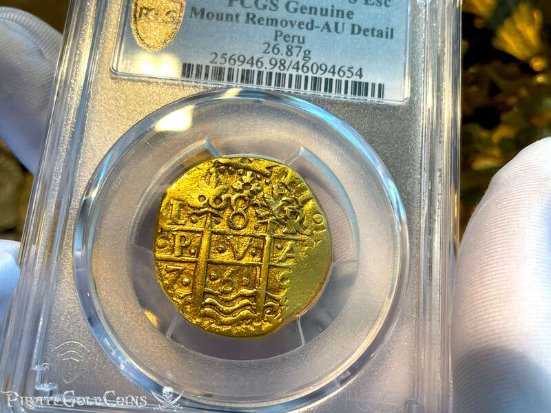 Peru 8 Escudos 1750 "La Luz 1752 Shipwreck" PCGS 50 8