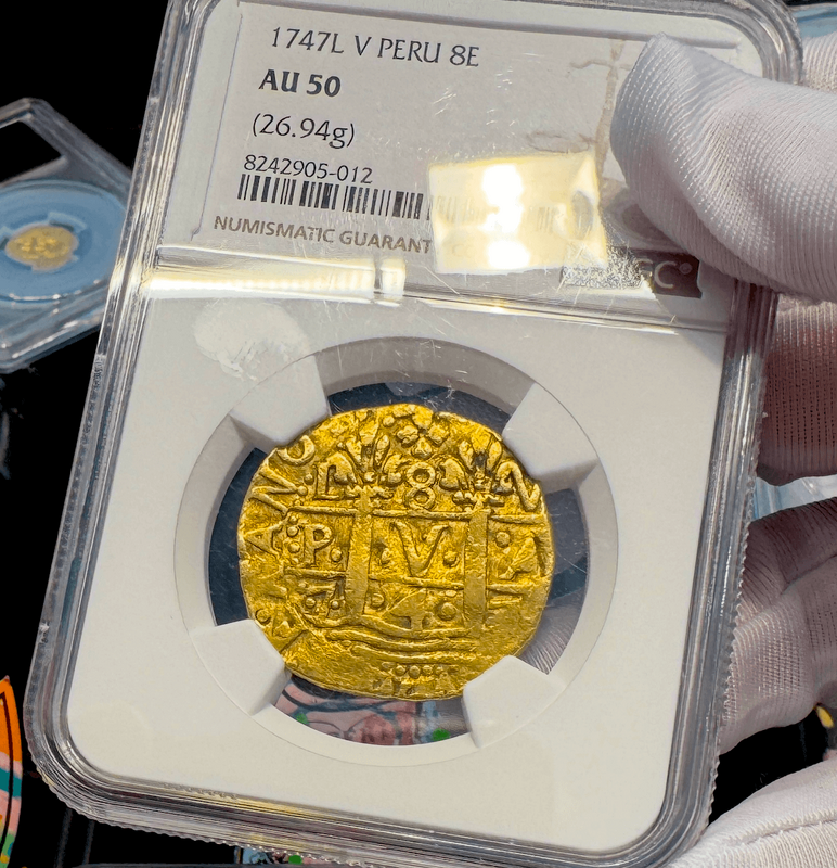 Peru 8 Escudos 1747 "Only 10 Graded NGC" NGC 50 2