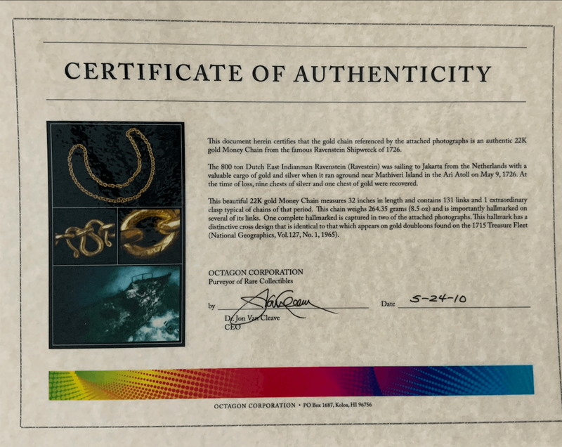 Ravenstein Shipwreck 1726 Money Chain 32" 264gms 10