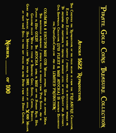 Colombia 8 Escudos 1622 Gold Plated Pirate Gold Coins Treasure Collection 8