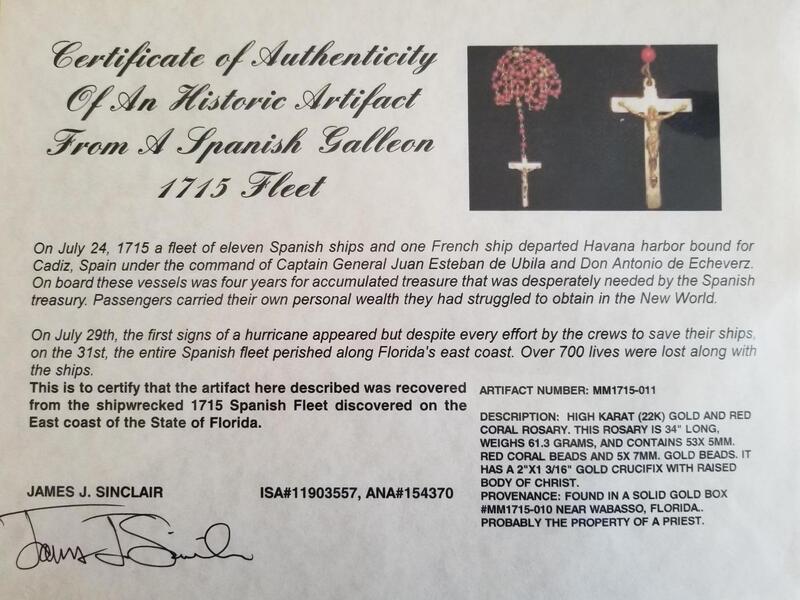 Red Coral & Gold Rosary from '1715 Plate Fleet Shipwreck' 44