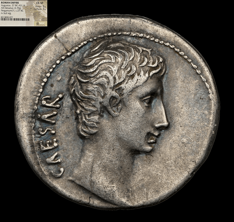 Roman Empire "Augustus" 27-14AD Denarius NGC Ch VF 5x3 4