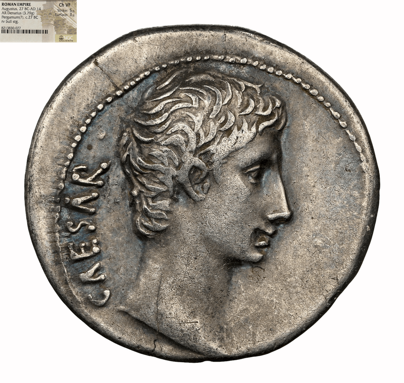 Roman Empire "Augustus" 27-14AD Denarius NGC Ch VF 5x3 5