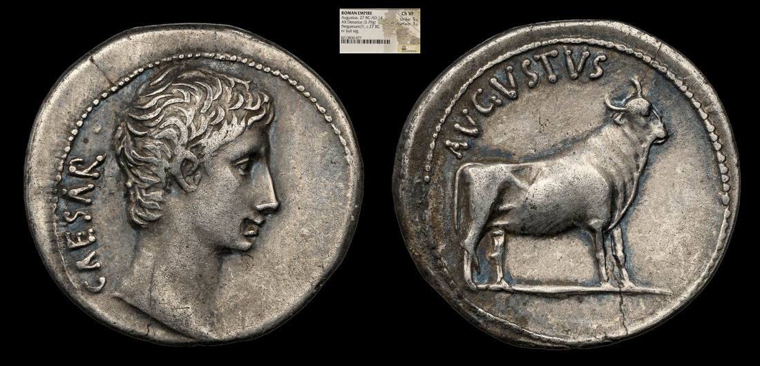 Roman Empire "Augustus" 27-14AD Denarius NGC Ch VF 5x3