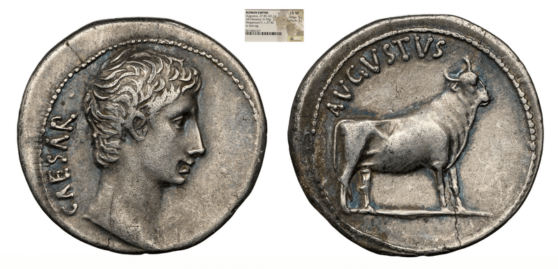 Roman Empire "Augustus" 27-14AD Denarius NGC Ch VF 5x3 3