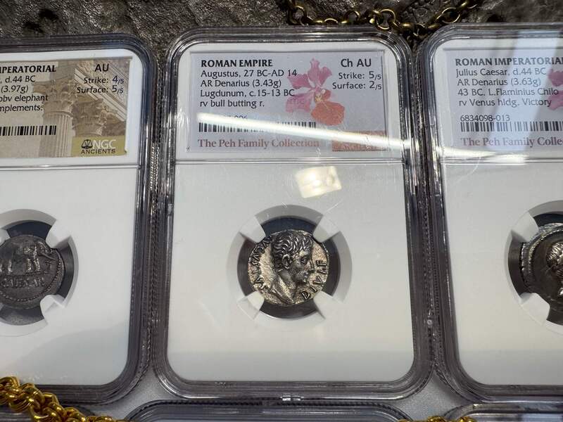 Roman Empire "Augustus" Denarius NGC AU 5x2 34