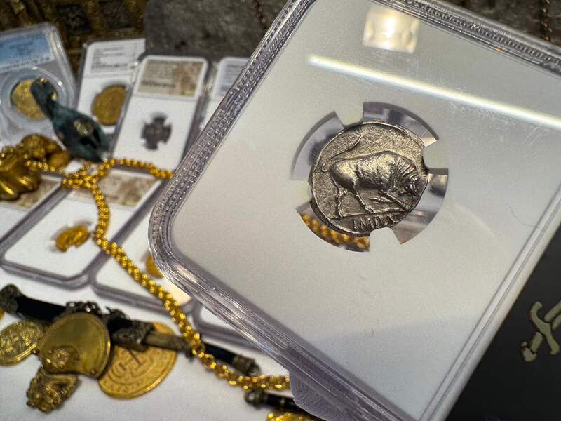 Roman Empire "Augustus" Denarius NGC AU 5x2 11