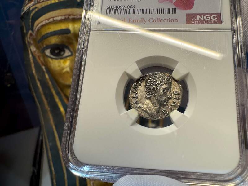 Roman Empire "Augustus" Denarius NGC AU 5x2 19