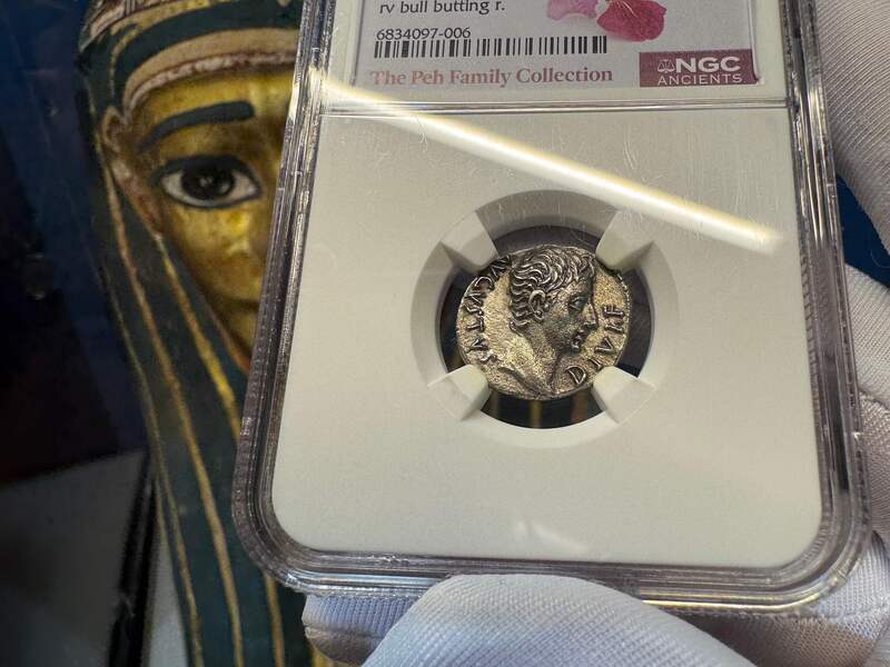 Roman Empire "Augustus" Denarius NGC AU 5x2 20