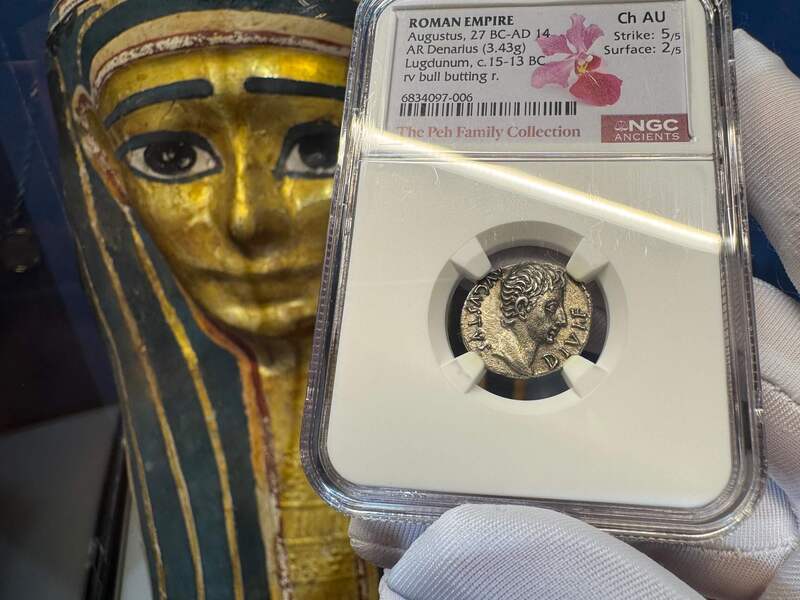 Roman Empire "Augustus" Denarius NGC AU 5x2 39