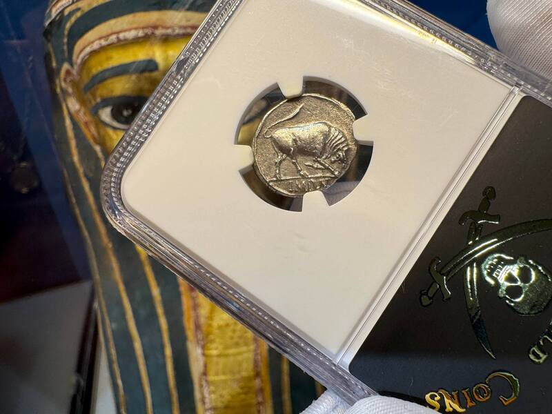 Roman Empire "Augustus" Denarius NGC AU 5x2 23