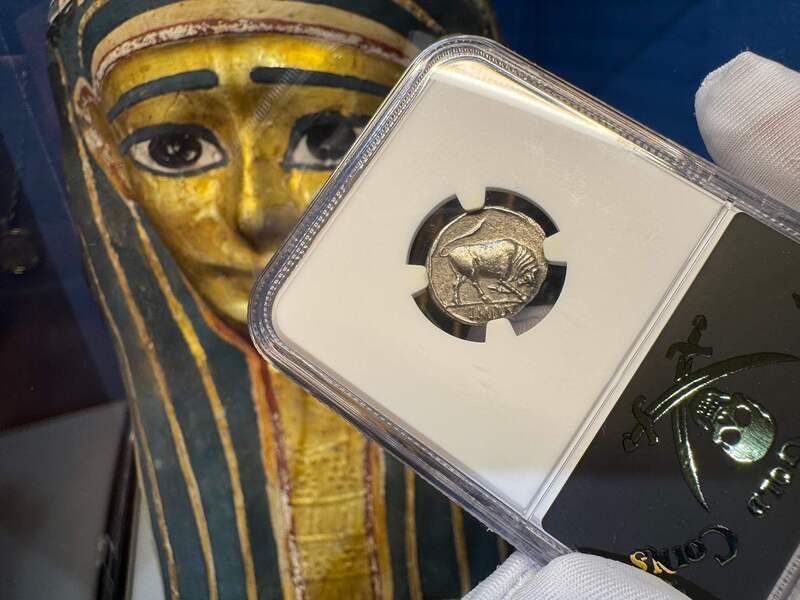 Roman Empire "Augustus" Denarius NGC AU 5x2 24