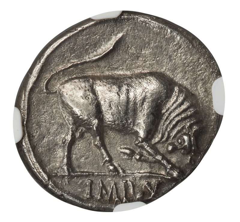 Roman Empire "Augustus" Denarius NGC AU 5x2 3