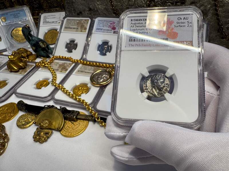 Roman Empire "Augustus" Denarius NGC AU 5x2 6