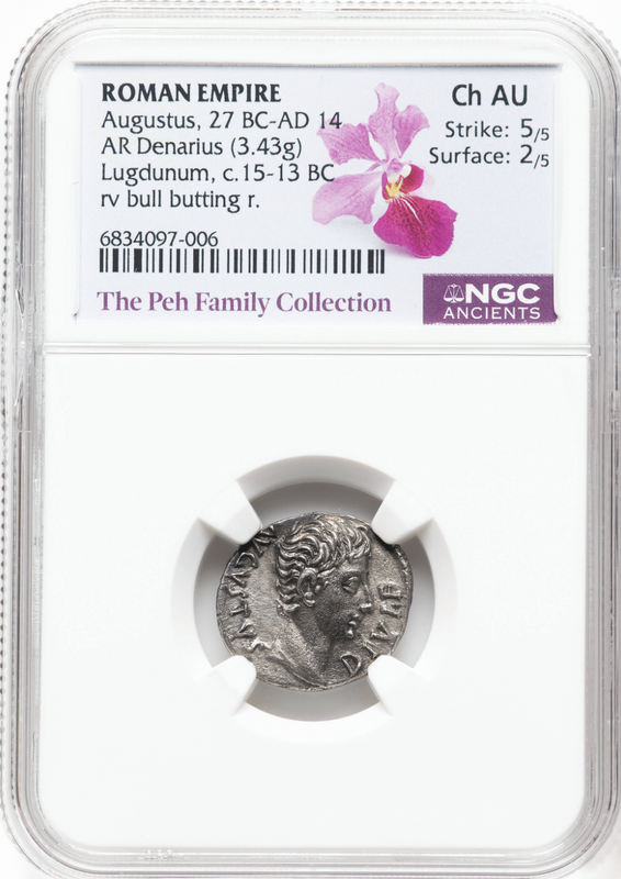 Roman Empire "Augustus" Denarius NGC AU 5x2 4