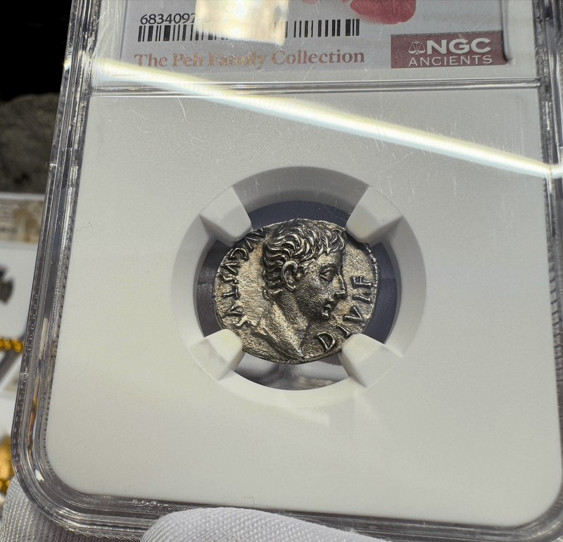 Roman Empire "Augustus" Denarius NGC AU 5x2 36