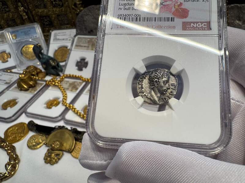 Roman Empire "Augustus" Denarius NGC AU 5x2 7