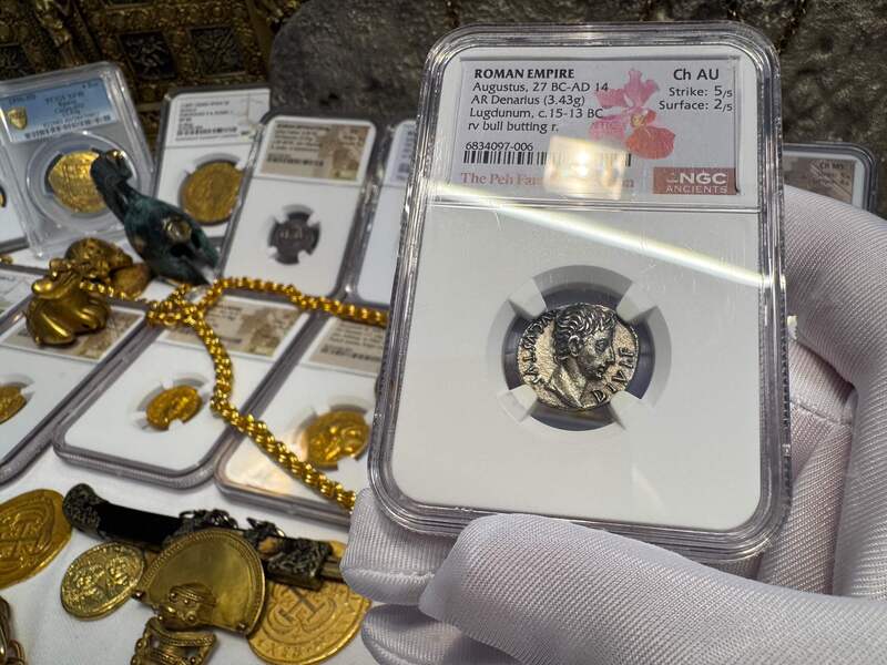 Roman Empire "Augustus" Denarius NGC AU 5x2 8