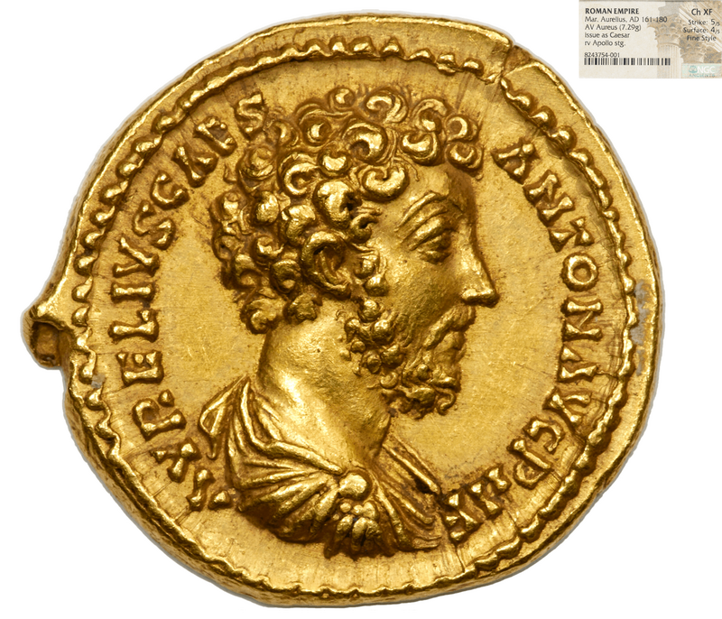 Roman Empire "Marcus as Caesar" NGC XF 5x4 2