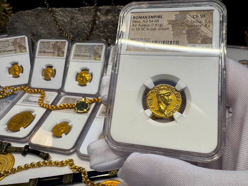 Roman Empire "Nero as Augustus" NGC Ch VF 5x4 23