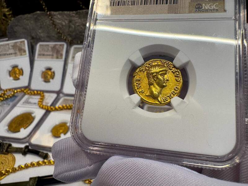 Roman Empire "Nero as Augustus" NGC Ch VF 5x4 21