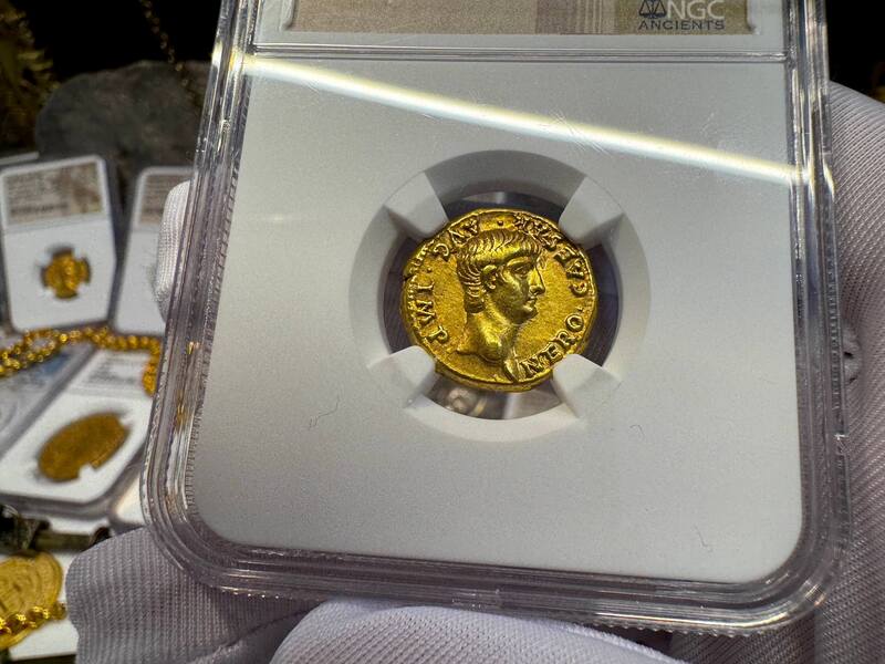 Roman Empire "Nero as Augustus" NGC Ch VF 5x4 5
