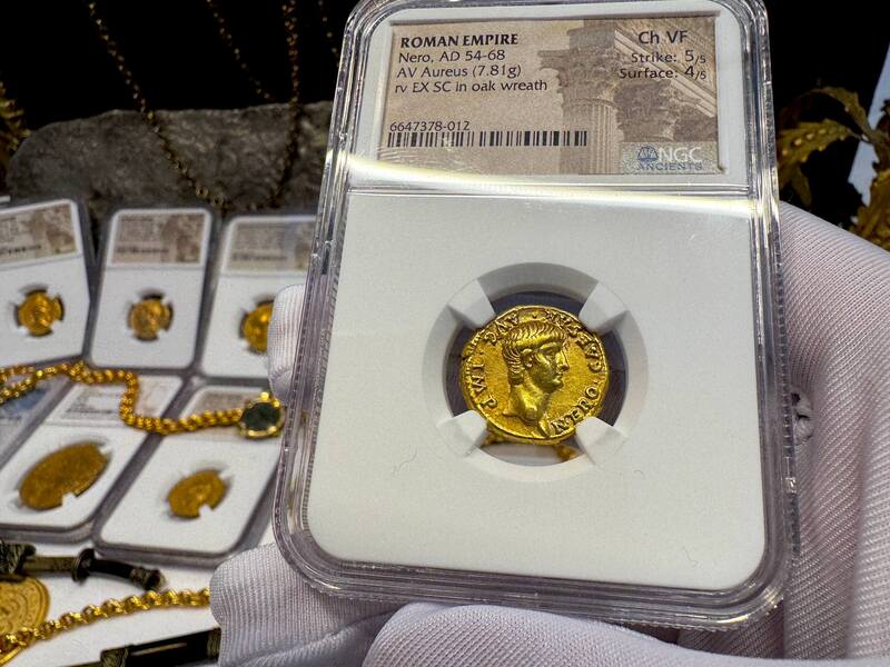 Roman Empire "Nero as Augustus" NGC Ch VF 5x4 22