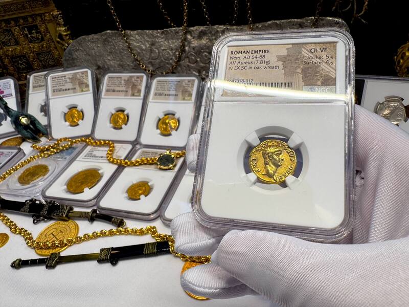 Roman Empire "Nero as Augustus" NGC Ch VF 5x4 53