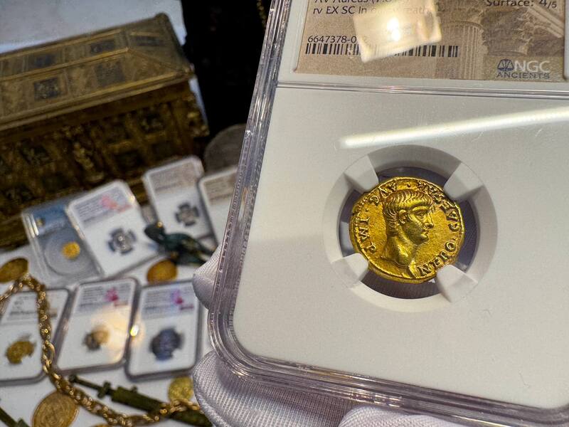 Roman Empire "Nero as Augustus" NGC Ch VF 5x4 55