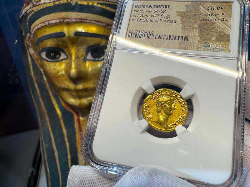 Roman Empire "Nero as Augustus" NGC Ch VF 5x4 32