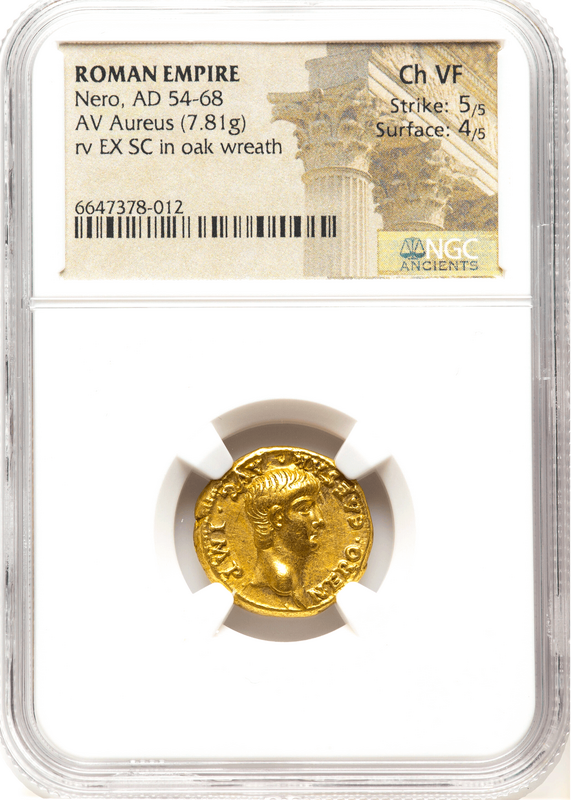 Roman Empire "Nero as Augustus" NGC Ch VF 5x4 8
