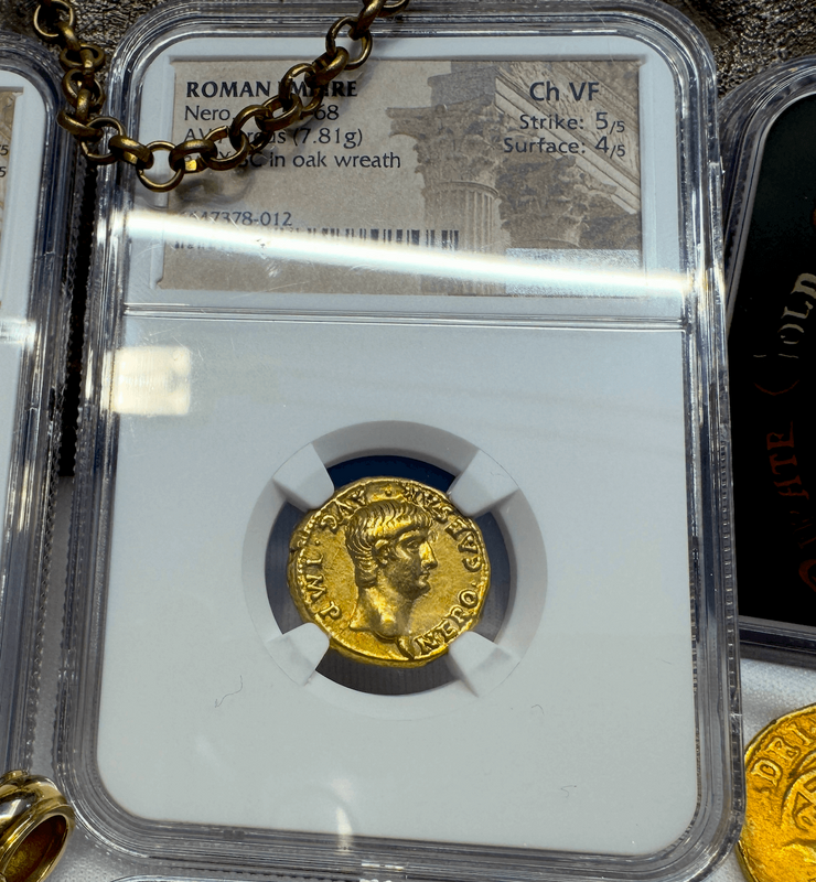 Roman Empire "Nero as Augustus" NGC Ch VF 5x4 3