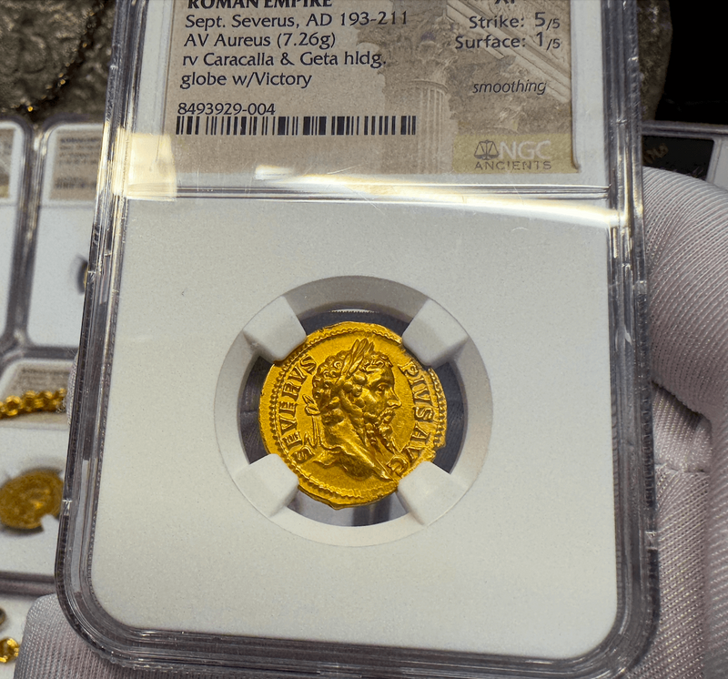Roman Empire "Septimius Severus" Aureus NGC XF 5x1 5