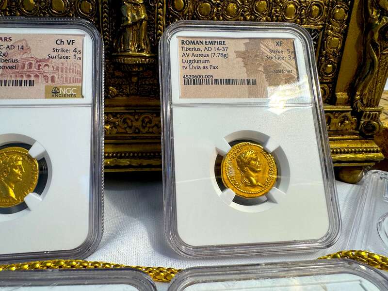 Roman Empire Tiberius "12 Caesar" 14-37AD NGC XF 5x3 9