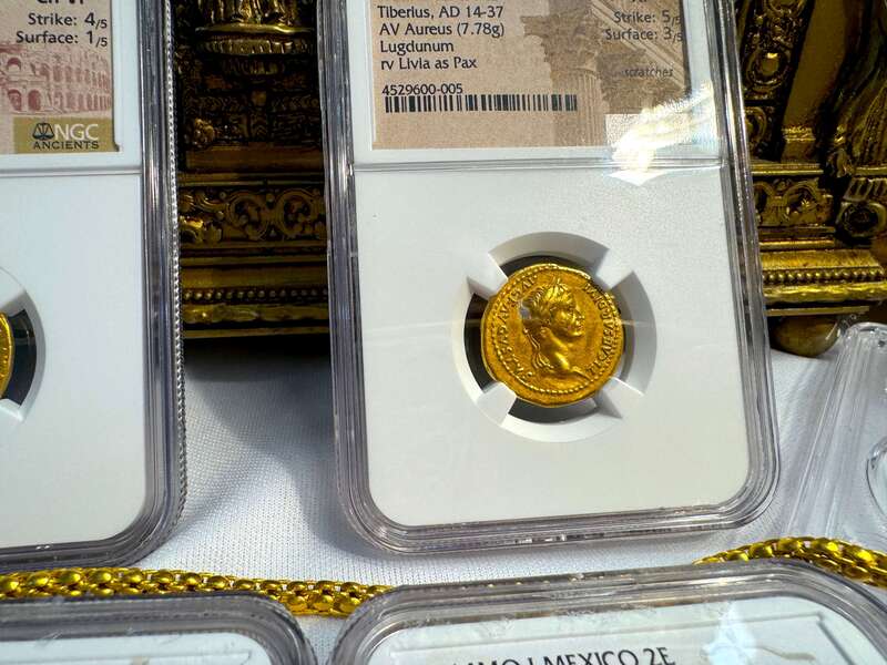 Roman Empire Tiberius "12 Caesar" 14-37AD NGC XF 5x3 10