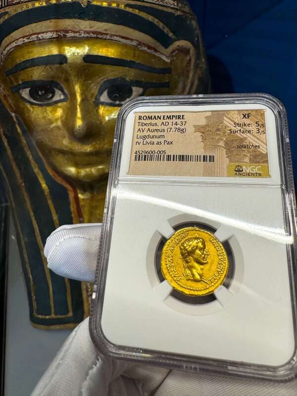 Roman Empire Tiberius "12 Caesar" 14-37AD NGC XF 5x3 14
