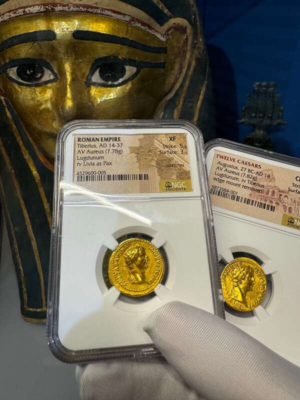 Roman Empire Tiberius "12 Caesar" 14-37AD NGC XF 5x3 16
