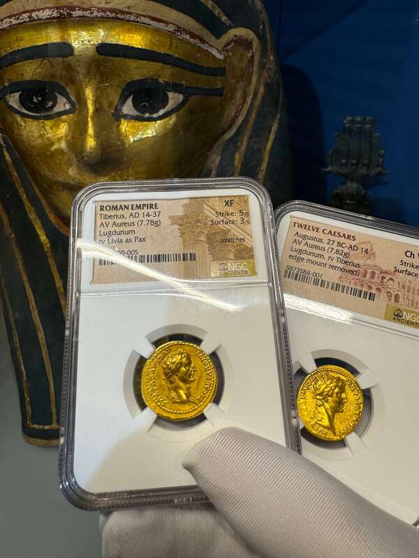 Roman Empire Tiberius "12 Caesar" 14-37AD NGC XF 5x3 17